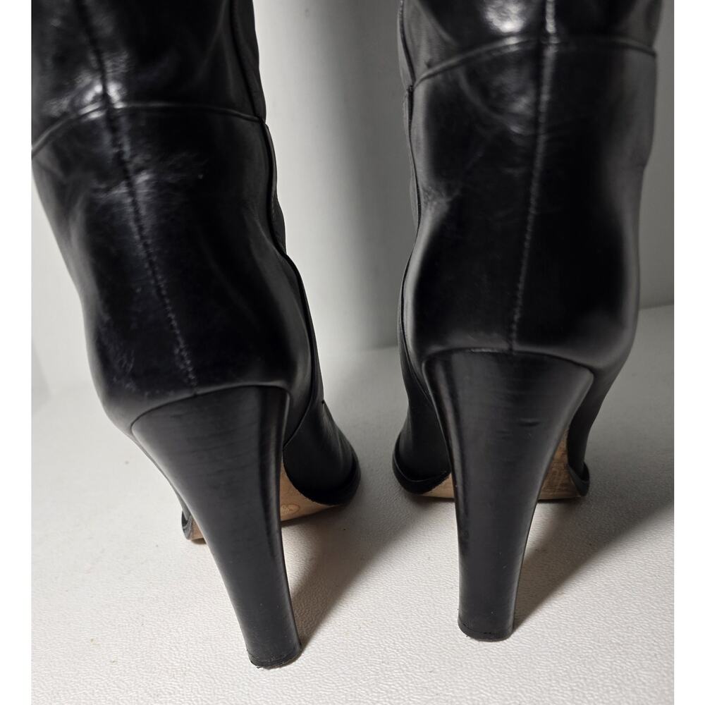 WOMANS BCBGMaxAzria Tall Black All Leather Boots Size US 9.5 B 4" Heel - Picture 8 of 11